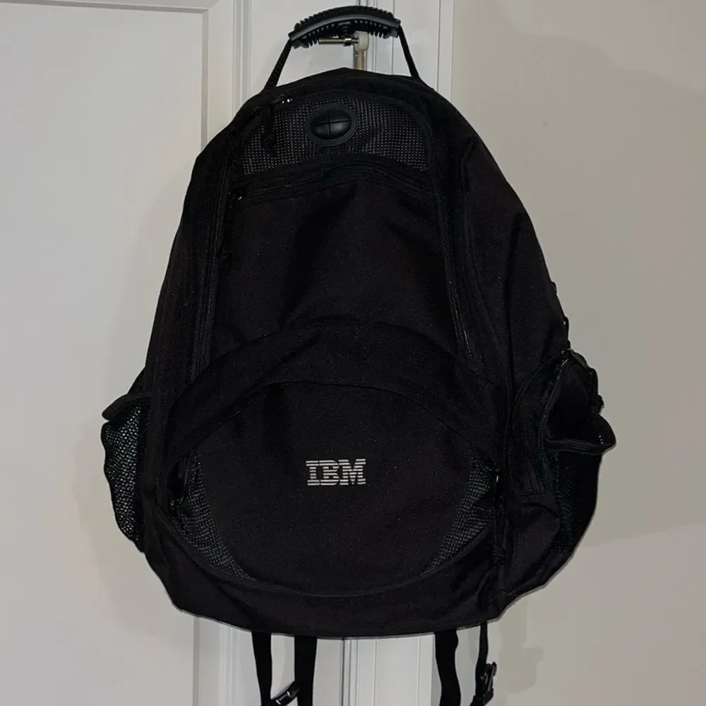 Black IBM Laptop Tablet Travel Carry Geek Canvas Backpack w/ Hip Brace EUC